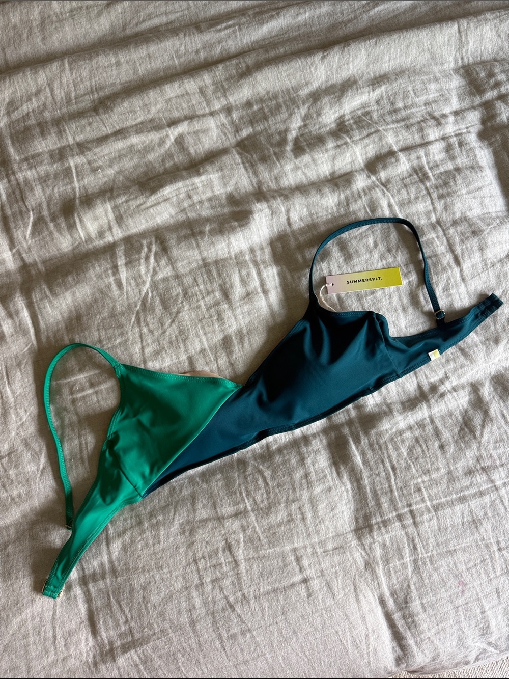 SUMMERSALT Teal and Emerald Two-Tone Bikini Top